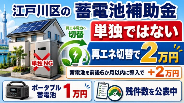 江戸川区に蓄電池の補助金はない｜再エネ切替とセットで2万円が出る
